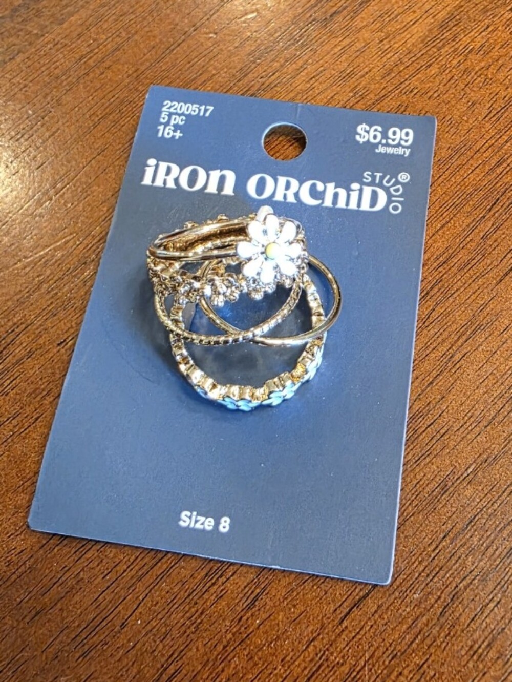 NWT 3 Stacking Ring Sets. Gold Daisey Foral & Mock Opal Silver. All Size 8 - Picture 2 of 6